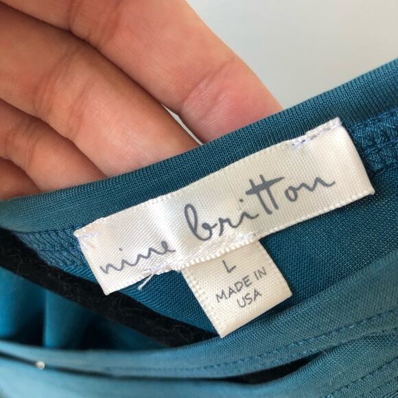 Nine Britton Women's Teal V Neck Tunic 3/4 Sleeves Shirt Top Size L - Picture 4 of 4